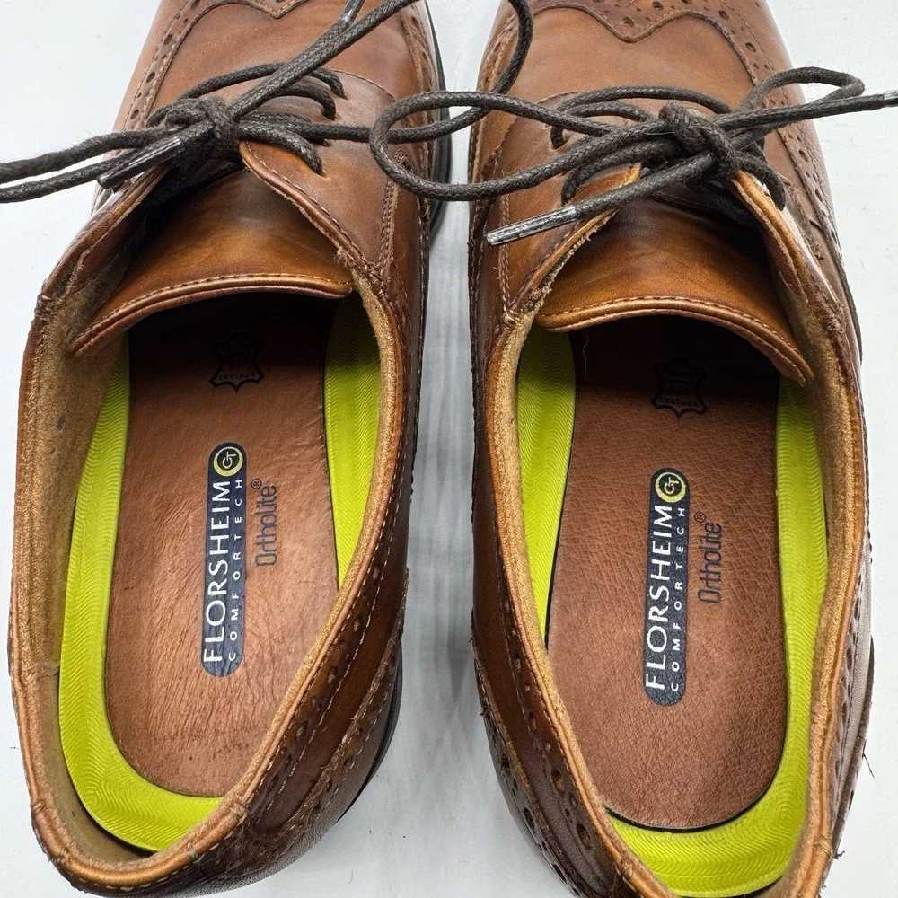 Florsheim Comfortech Shoes Men 8.5 D Brown Leather Wingtip Brogue Oxford